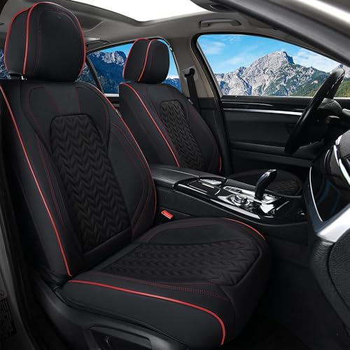 Coverado Front Seat Cover, Car Seat Cover Winter, 2PCS Car Seat Protector, Seat Covers for Cars, Breathable Faux Leather Car Seat Cushion, Car Seat Protector, Black Car Seat Covers fit Most Vehicles