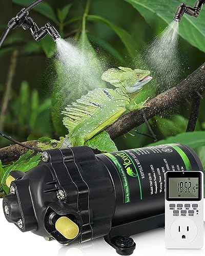 Automatic Reptile Mister System, Misting System with Timer, Reptile Humidifiers Quiet Pump Expandable to 10 Fine Mist Nozzles, Terrarium Mister with Programmable Timer Accurate to The Second