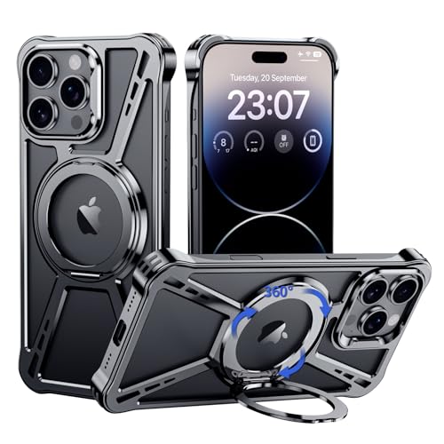 YOOVEI X Case for iPhone 14 Pro Max Case 6.7",with Kickstand 360°Rotatable Magnetic Ring Stand,[Compatible with MagSafe] Shockproof Aluminum Metal Phone Case Slim & Light Phone case,Gray