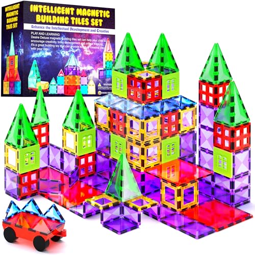 Magnetic Tiles Building Blocks Toy - STEM Educational Magnet Set for Kids, Creativity Preschool Learning Sensory Montessori Toddler Toys for Boys & Girls 3+ Years Old - 57PC