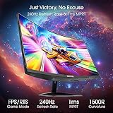 Sceptre 27-inch Curved Gaming Monitor up to 240Hz DisplayPort HDMI 1ms 99% sRGB Build-in Speakers, R1500 Machine Black 2023 (C275B-FWT240)