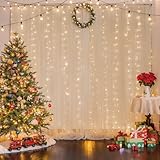 10×10ft Champagne Tulle Backdrop Curtain with Lights String for Parites, Sheer Curtain Backdrop Drapes for Wedding Party Home Decorations …