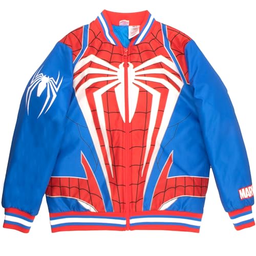 Marvel Spiderman Varsity Bomber Jackets for Boys Spider-Man Logo Graphic Print Boys Lightweight Varsity Jackets Casual Fashion Coats (Blue Size 10/12)