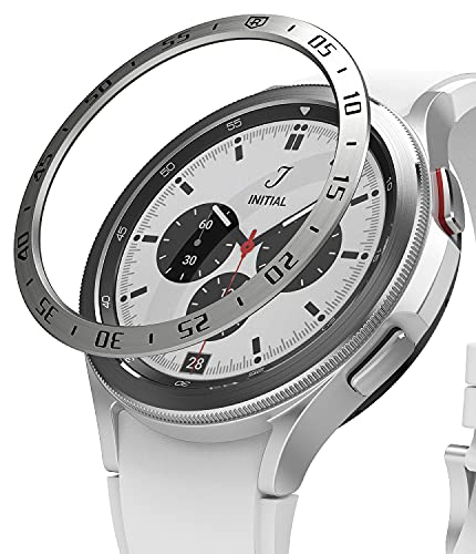 Ringke Bezel Styling Compatible with Samsung Galaxy Watch 4 Classic 46mm Adhesive Frame Ring Cover Anti Scratch [Stainless Steel] Protection for Galaxy Watch4 Classic 46mm - Silver [46-01]