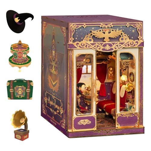 Tonecheer DIY Book Nook Kit for Adults, Miniature Infinity Train Cabin Magical Vintage Carriage Model, Wooden 3D Puzzle Dollhouse Booknook Decorative Bookend Gifts (Magical Journey)