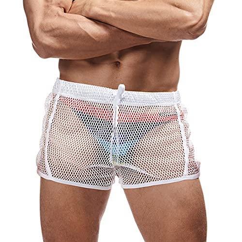 FIROTTII Mens See Through Shorts Mesh Shorts for Men (White S)