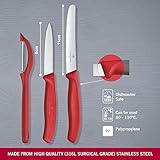 Victorinox Swiss Classic Paring Knife Set with Peeler - Includes a Straight Edge & Serrated Paring Knife, & Fruit & Vegetable Peeler - Red Handle, 3-Piece Set