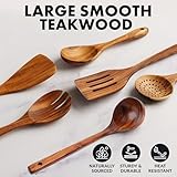 Zulay Kitchen 6-Piece Wooden Spoons for Cooking - Smooth Finish Teak Wooden Utensils for Cooking - Soft Comfort-Grip Wood Spoons for Cooking - Non-Stick Wooden Cooking Utensils - Wooden Spoon Sets