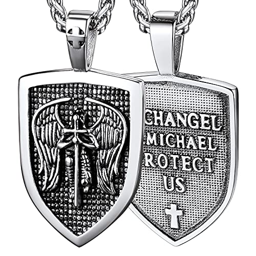 FaithHeart Saint Michael Necklace for Men, Stainless Steel Catholic Christian St. Michael Pendant Amulet Jewelry for Women