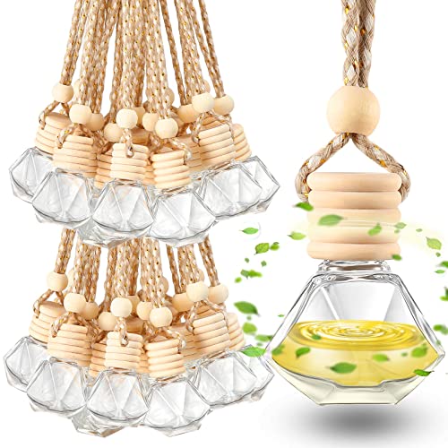 Rtteri 100 Pcs Car Air Freshener Hanging Bottle Empty Glass Perfume Diffuser Bottles Refillable Car Air Freshener Pendant Aromatherapy Fragrance Vials Ornament(Diamond)