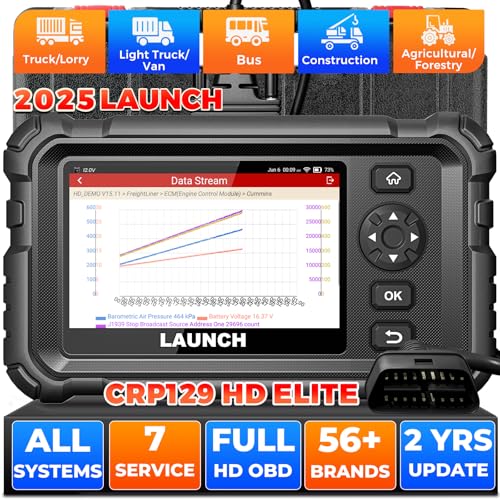 LAUNCH CRP129 HD Heavy Duty Truck Scanner, Full System Diesel Diagnostic Scan Tool with 7 Reset, DPF Regen Speed Limit Adjust Oil Reset,Commercial Code Reader for Heavy Truck Pickup Tractor Semi-Truck