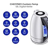 Chefman Electric Tea Kettle, 1.8 Liter Hot Water Electric Kettle Temperature Control Water Boiler with 5 Presets, Tri-Colored LED Lights, Keep Warm, Automatic Shutoff, Stainless