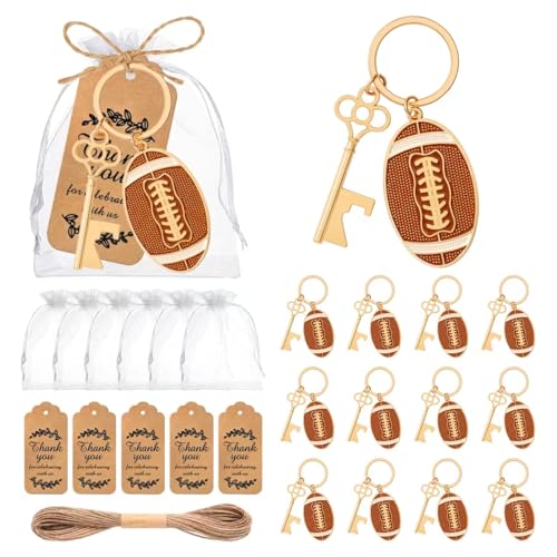 VZCBZC 24Pack American Football Bottle Opener Keychains Sports Ball Bottle Opener Souvenirs for Guests, Football Party Favors with Gift Bags Tags for Football Lover Sports Enthusiast