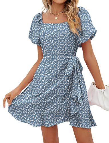 SAMPEEL Flowy Dresses for Women Elegant Retro Summer Teacher Outfits Fashion 2025 XL Floral Blue