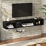 Rolanstar TV Stand with Power Outlet, Floating TV Stand with RGB Lights, 47.2" Wall Mounted TV Shelf, Black Media Console with Storage Shelf, Entertainment Shelf Under TV for Living Room, Bedroom