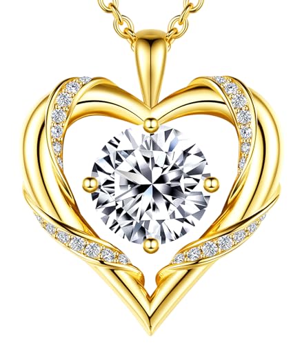 Beam & Bask Heart Pendant 3 Ct Moissanite Necklaces for Women, 18K Gold Plated Anniversary Romantic Gifts for Wife, S925 Jewelry Birthday Gifts for Her Girlfriend Mom