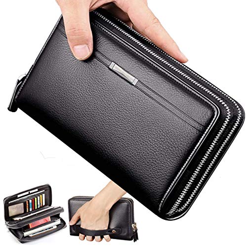 Mens Clutch Wallet Purse Large Long Travel Business Hand Bag Phone Card Holder Case Gift for Father Son Husband Boyfriend