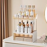 Delamu Bathroom Organizers and Storage, 2-Tier 2-Drawer Makeup Organizer Countertop, Easy to Install, Ideal for Bathroom Storage, Vanity, Large Skincare, Perfume, Present, and More, Amber