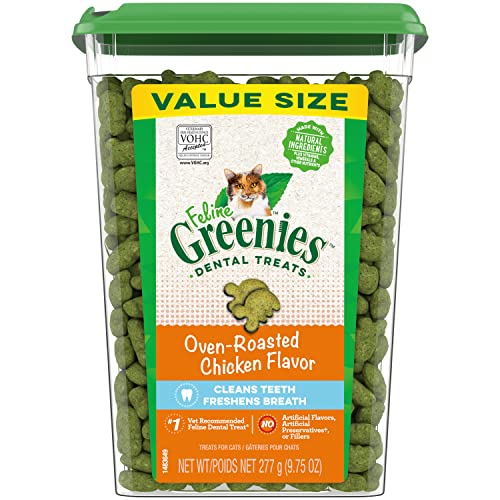 Greenies Feline Adult Dental Cat Treats, Oven Roasted Chicken Flavor, 9.75 oz. Tub