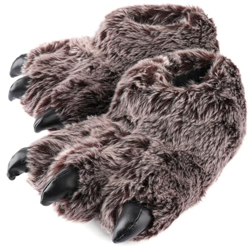 ULTRAIDEAS Animal Paw Slippers for Women and Men, Funny Claw Slippers for Adult and Kids, Unisex Cute Costume House Shoes（Brown Bear Paw, Size 11-12 Women, Size 9-10 Men）