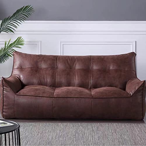 3-seat Sectional Lazy Sofa Cover Faux Suede Leather Bean Bag Pouf Sac Case Couch Beanbag No Filler Living Room (Color : Retro Brown, Specification : 165cm)