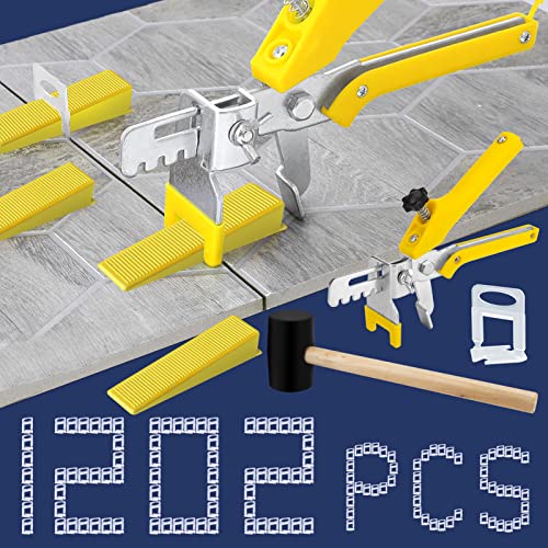 BAUMFEUER Tile Leveling System with Tile Plier and Rubber Mallet, 1000 Piece Tile Spacers Clips and 200 Piece Reusable Wedges, Tile Leveler Tool Set for Tile and Stone Installation (1/16 Inch）