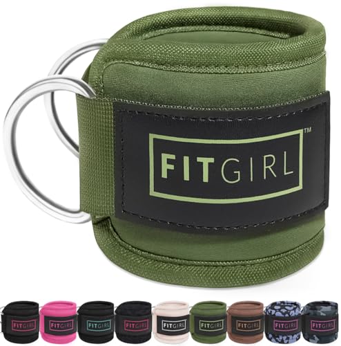 FITGIRL - Ankle Strap (Pair) for Cable Machines and Resistance Bands, Work Out Cuff Attachment for Home & Gym, Glute Workouts - Kickbacks, Leg Extensions, Hip Abductors, Women Only (Olive Green, Pair)