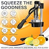 Eurolux Cast Iron Citrus Juicer | Extra-Large Commercial Grade Manual Hand Press | Heavy Duty Countertop Squeezer for Fresh Orange Juice (Bonus Stainless Steel Cup) (Black)