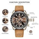 BENYAR Mens Watches Quartz Movement Chronograph Leather Strap Fashion Business Sport Design 30M Waterproof Scratch Resistant Elegant Gifts for Men