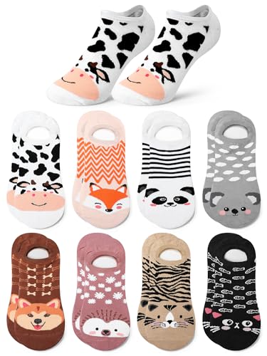 Suhine 8 Pairs Funny Animal Ankle Socks for Women Non Slip Cute Cartoon Invisible No Show Socks Flat Boat Liner Socklets(Lovely Animal)