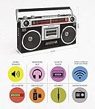 Riptunes Boombox Radio Cassette Player Recorder, AM/FM -SW1/SW2 Radio, Wireless Streaming, USB/Micro SD Slots, Aux in, Headphone Jack, Classic 80s Style Retro, Black