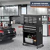 DYneeds 8-Drawer High Capacity Rolling Tool Box, Removable Cabinet Storage Tool Chest with Wheels and Drawers, Detachable Toolbox with Lock for Mechanics Garage Workshop and Tool Room (Black)