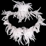 BBOHSS Women's Feathers Body Harness Shawl Punk Victorian Real Natural Feather Shrug Shawl Carnival Gothic Dance Costume (white)