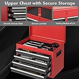 Goplus Rolling Tool Chest, 5-Drawer Tool Box Organizer w/Lockable Wheels & Sliding Drawers & Detachable Top & Adjustable Shelf, Tool Storage Cabinet for Garage Workshop (Red+Black)