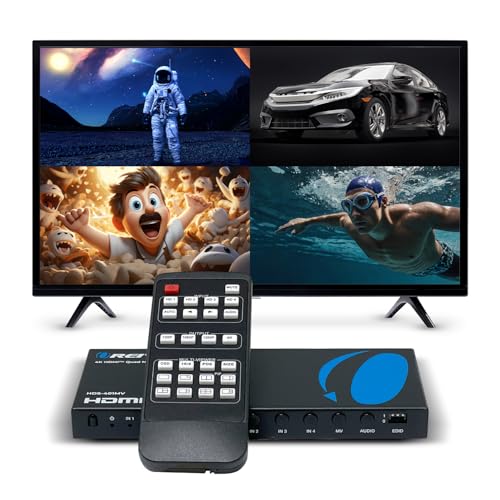 OREI Quad Multi 4 in 1 HDMI Switcher 4 Ports Seamless Switcher and IR Remote Support 4K @ 30Hz 1080P for PS4/PC/DVD/Security Camera, HDMI Switch VGA Output - HDS-401MV