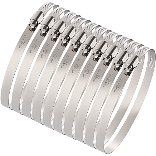 OURU 10Pack 6 inch Hose Clamp,Stainless Steel Large Hose Clamps Adjustable from 5-3/4"-6-5/16"/145-160mm,Metal Worm Drive Gear Duct Clamp for Air Ducting,Dryer Vent Hose,Fuel Line,Plumbing,Automotive