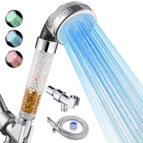 Cobbe Filtered LED Shower Head with Handheld, Color Changing, High Pressure Shower Head with Filter, Water Saving Spray Handheld Showerheads with Hose and Base for Dry Skin & Hair