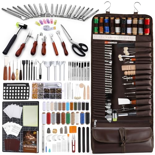 BAGERLA 315PCS Leather Craft Tools, Upgraded Leather Tools for Working with Custom Storage Bag Cutting Mat Stamping Punching Groover Carving Binding Grinding Cutting Tooling Kit
