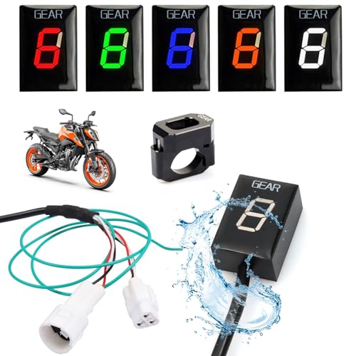 Waterproof Motorcycle Gear Indicator Compatible with KTM 690 Duke 790 990 1090 LED Display 6 Speed Digital Display Speedometer Shift Lever Sensors with Holder Bracket, Plug & Play (Color:green)