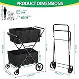 Spurgehom 2-Tier Shopping Cart with Wheels Folding Grocery Cart with Removable Double Baskets 360° Rolling Laundry Cart Compact Pet Stroller Utility Cart for Groceries with Oxford Cloth Liner, Black