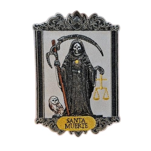 Generic Santa Muerte Patch Folk Saint Our Lady of Holy Death Nuestra Señora de la Santa Muerte Grim Reaper Spiritual Protection Love Prosperity Good Health Fortune Healing Embroidered Iron On 5x3.5""