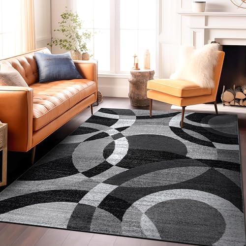 Rugshop Contemporary Abstract Circles Perfect for high Traffic Areas of Your Living Room,Bedroom,Home Office,Kitchen Area Rug 6'6" x 9' Gray
