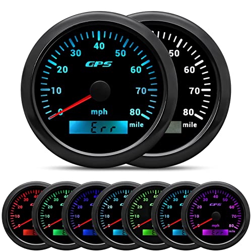 ARTILAURA GPS Speedometer 85mm 3-3/8" Digital Odometer 80MPH Speed Gauge 7 Color Waterproof for AUTO Car Marine Truck 9-32V (Black)