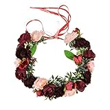 DreamLily Maternity Woodland Photo Shoot Peony Flower Crown Hair Wreath Wedding Headband BC44 (Style 12 Burgundy Camellia)