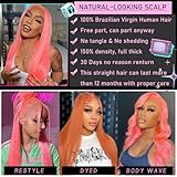 LZGYE Pink Lace Front Wig Human Hair 13x4 Hd Lace Pink Straight Wigs Human Hair Transparent Lace With Baby Hair Colored Closure Human Hair Wigs for Women 150% Density 32inch