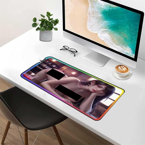 Gaming RGB Mouse Pad LED Sexy Anime Mouse Pad XXL Gamers Colorful USB Laptop Keyboard Pad Gaming Desk Sexy Butt Breasts Chest (35.43x15.74 inche)
