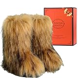 Valpeak Snow Boots for Women 2023 Furry Boots Winter Knee High Flat Heel Fluffy Faux Fur Boots(Natural,9)