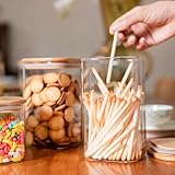 Glass Food Storage Jars 37 oz Set of 6,Glass Storage Containers Clear Glass Food Canister with Bamboo Lid Airtight For Serving Tea, Coffee, Flour, Sugar, Candy, Cookie, Spice and More (Square)