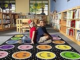 Flagship Carpets Smiley Seating (Seats 24) Classroom Area Rug or Educational Learning Mat, Kids Room or Playroom Carpet, 7'6" x 12', Black/Multi