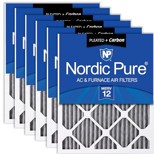 Nordic Pure 20x25x1 (19 1/2 x 24 1/2 x 3/4) Furnace Air Filters MERV 12 Pleated Plus Carbon 6 Pack
